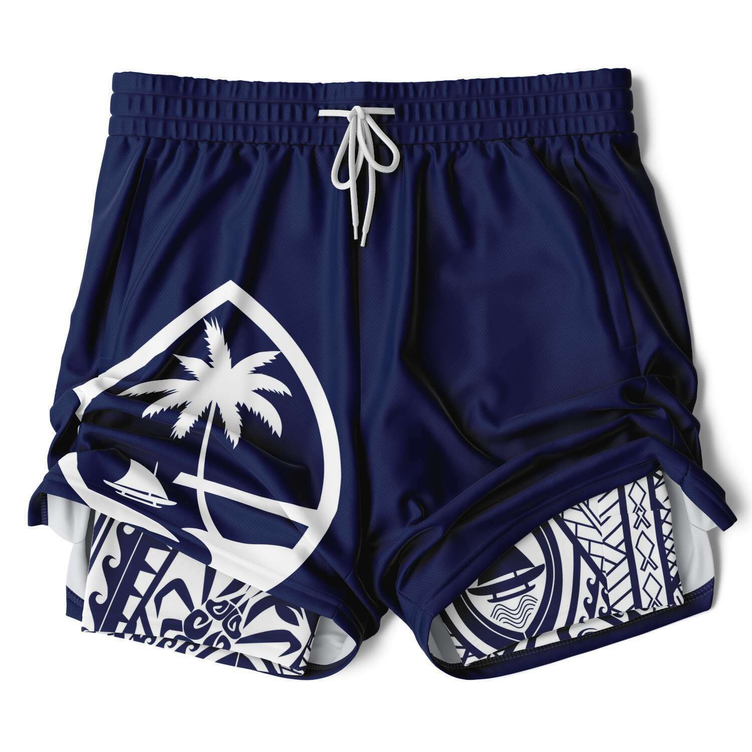 Guam Tribal Layer Blue 2-in-1 Phone Pocket Active Shorts