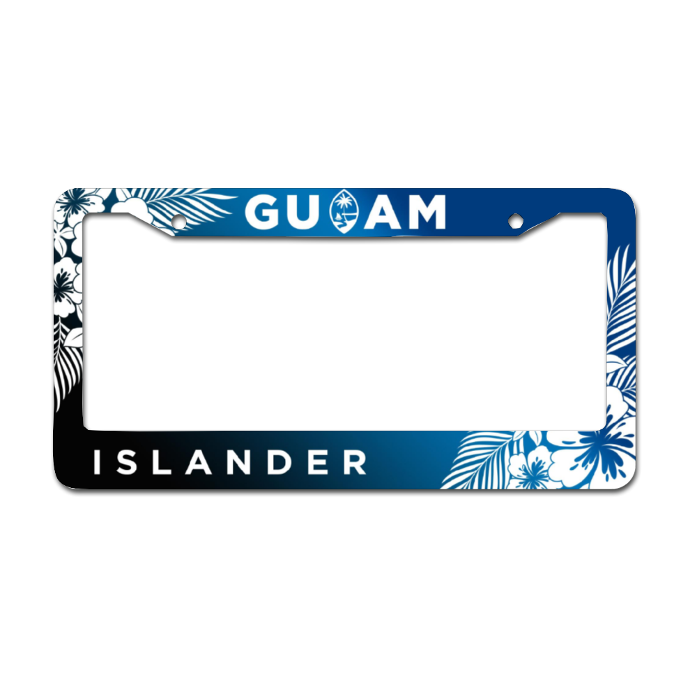 Islander Guam Tropical Hibiscus Blue Aluminum License Plate Frame