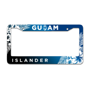 Islander Guam Tropical Hibiscus Blue Aluminum License Plate Frame