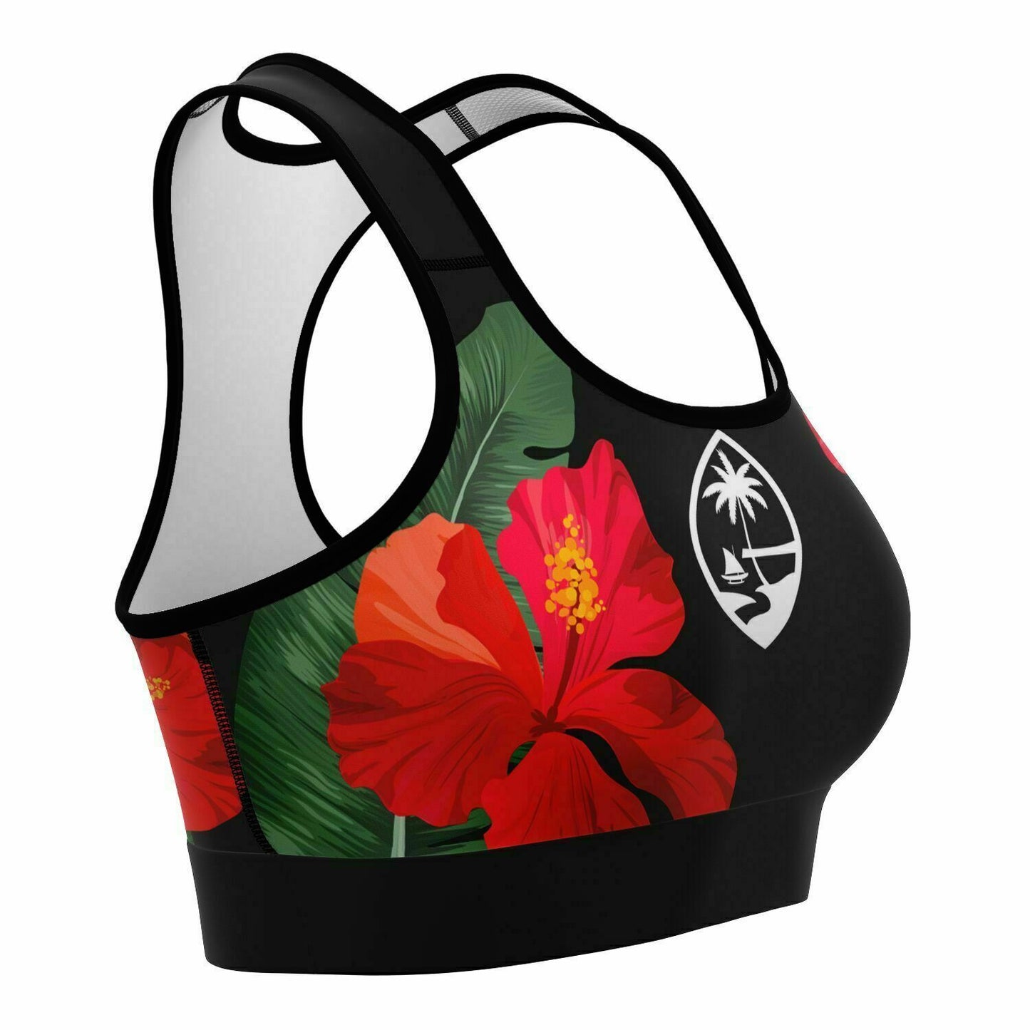 Guam Red Black Hibiscus Paradise Sports Bra