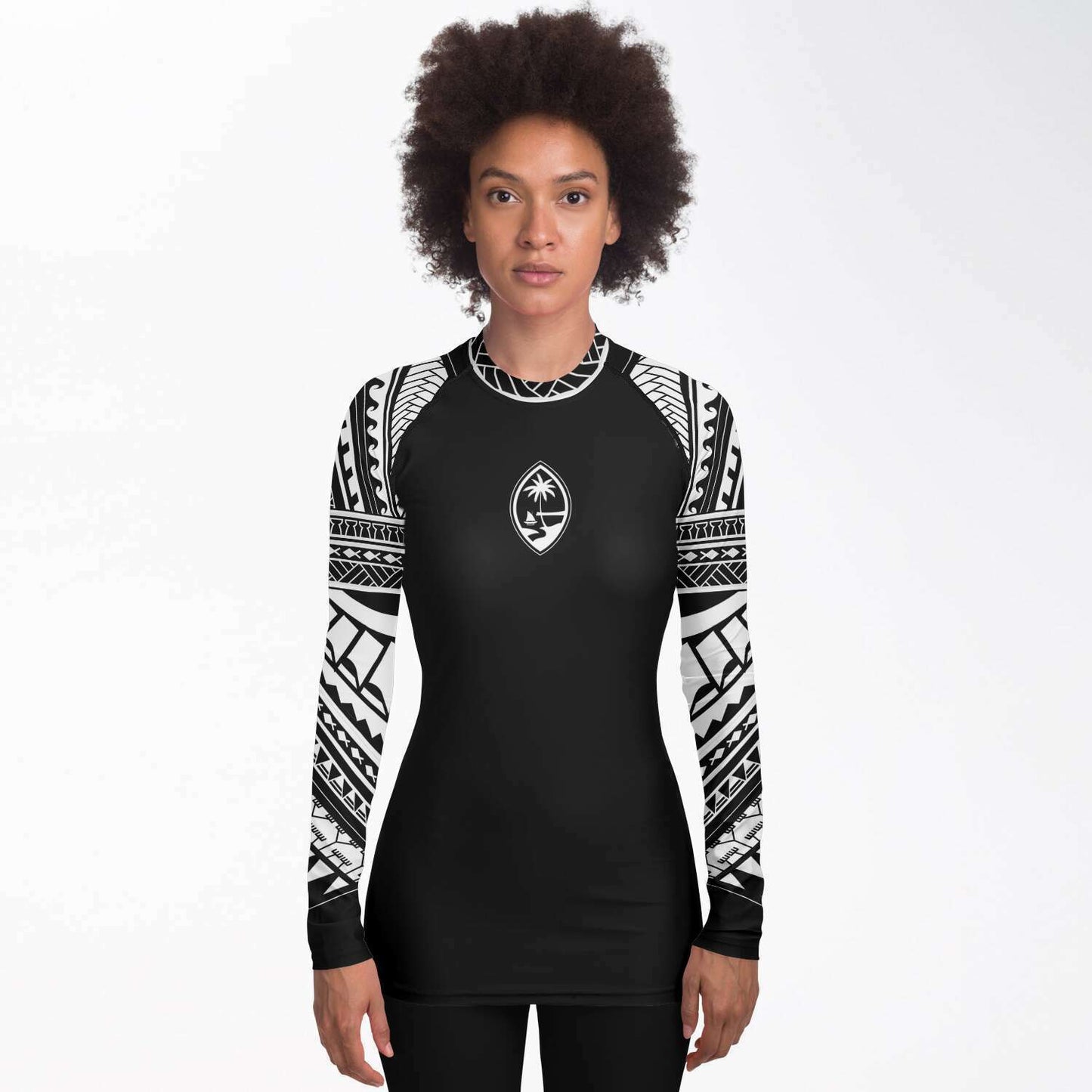 Guam Tribal Women's Black White Rashguard