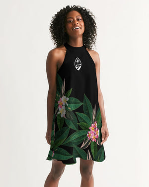 Guam Plumeria Flowers Black Women's Halter Dress