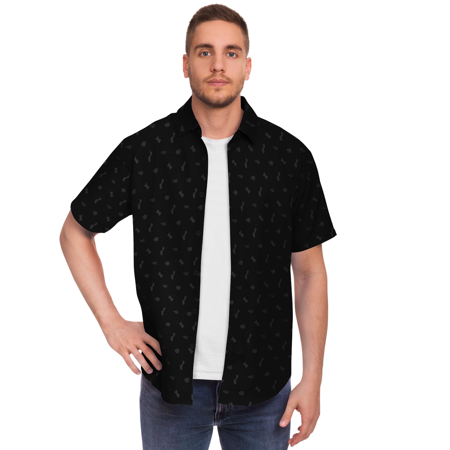 Guam Black Button Down All Over Print Shirt