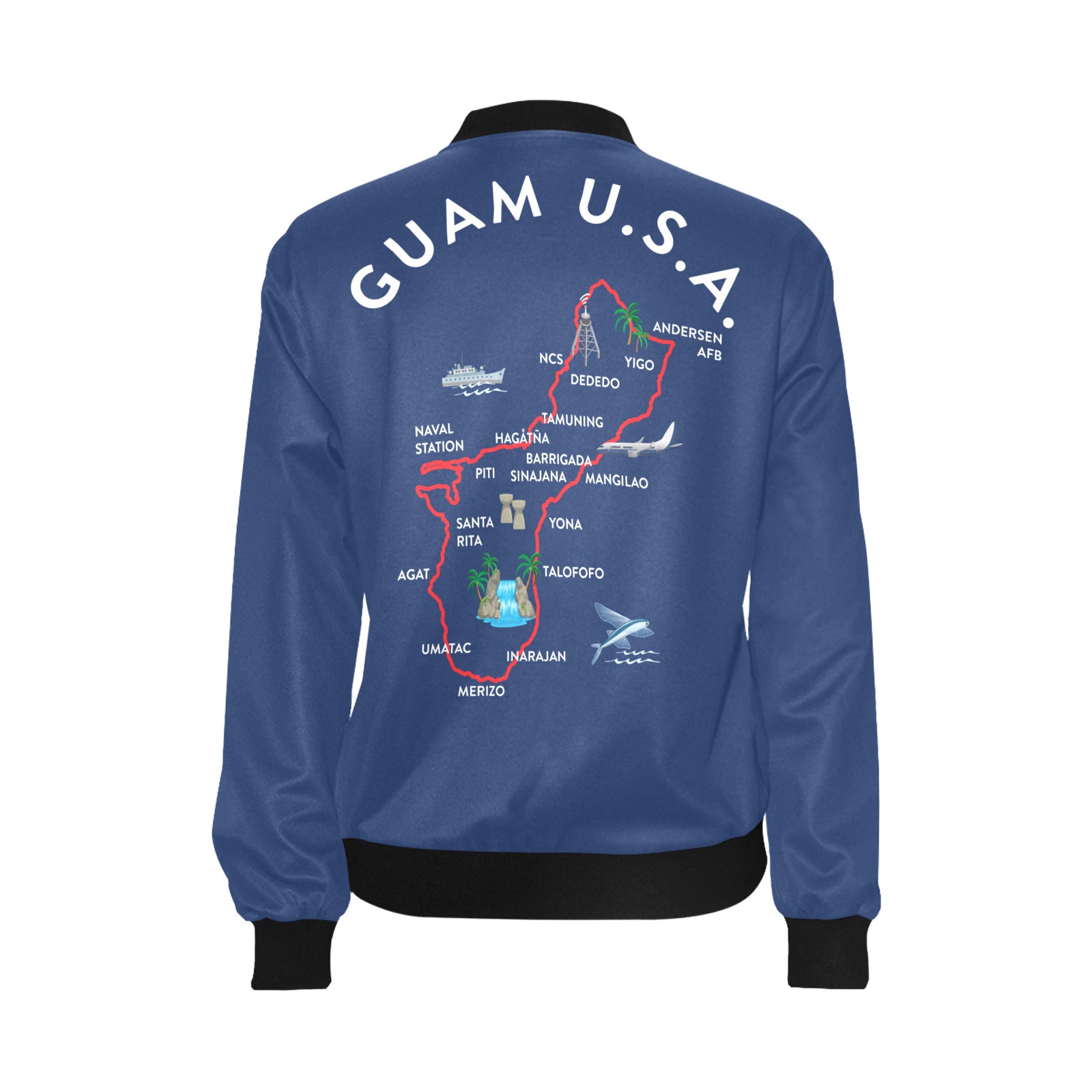 Guam Map Blue Women's Bomber Jacket