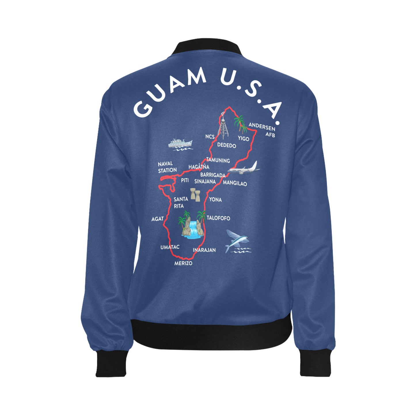 Guam Map Blue Women's Bomber Jacket