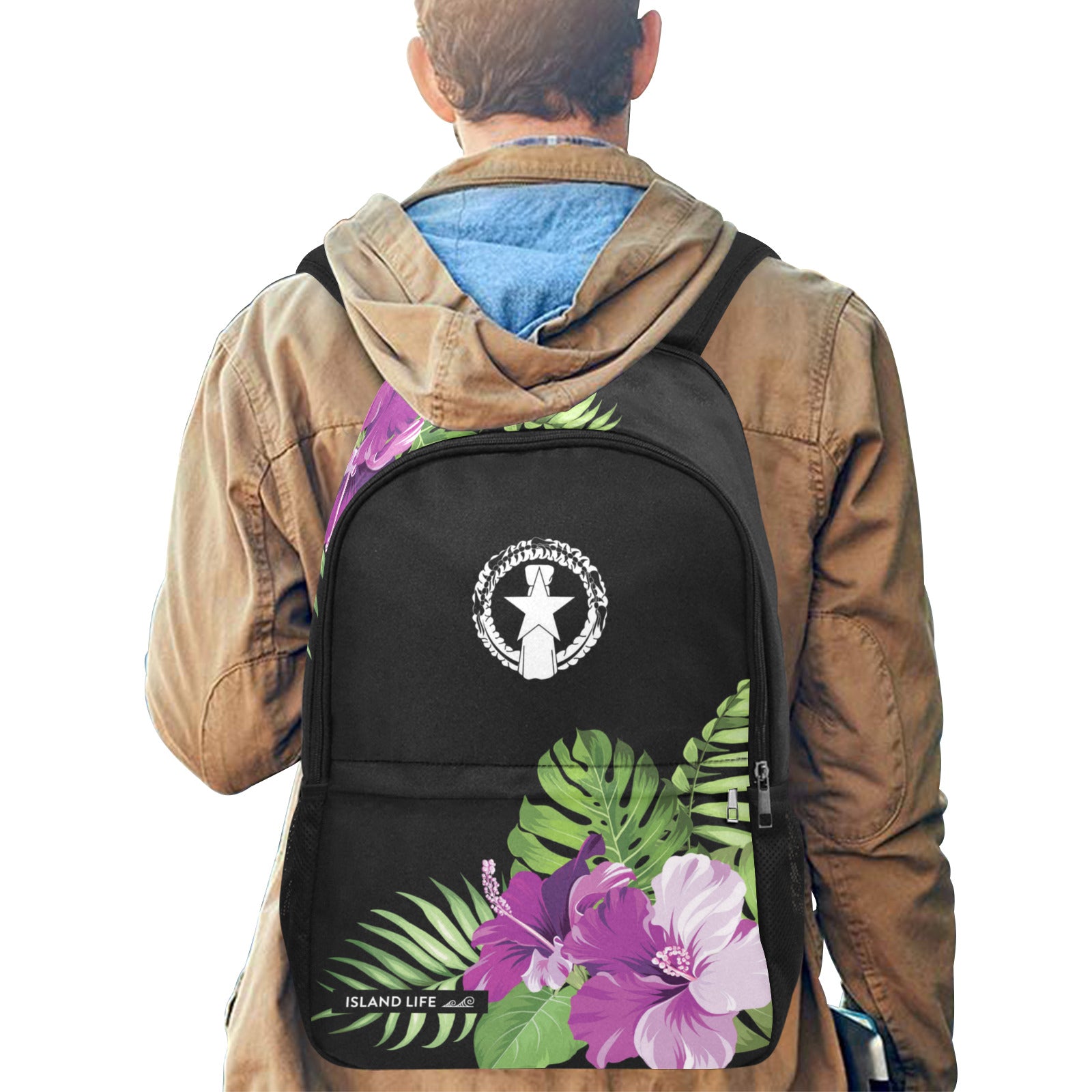 CNMI Saipan Tinian Rota Purple Hibiscus Laptop Side Pockets Backpack