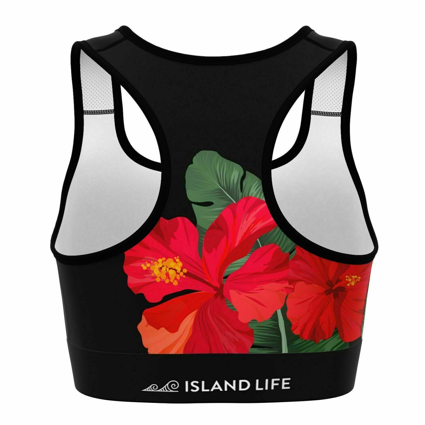 Guam Red Black Hibiscus Paradise Sports Bra