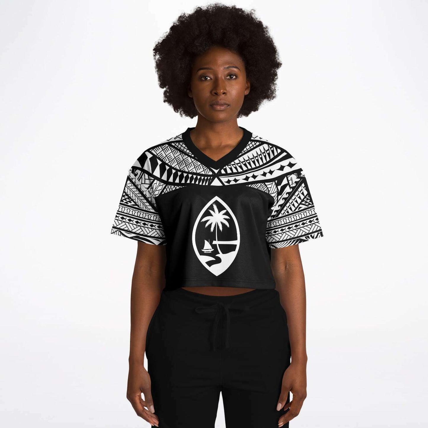 Guam 671 Tribal Black Cropped Women's Football Jersey