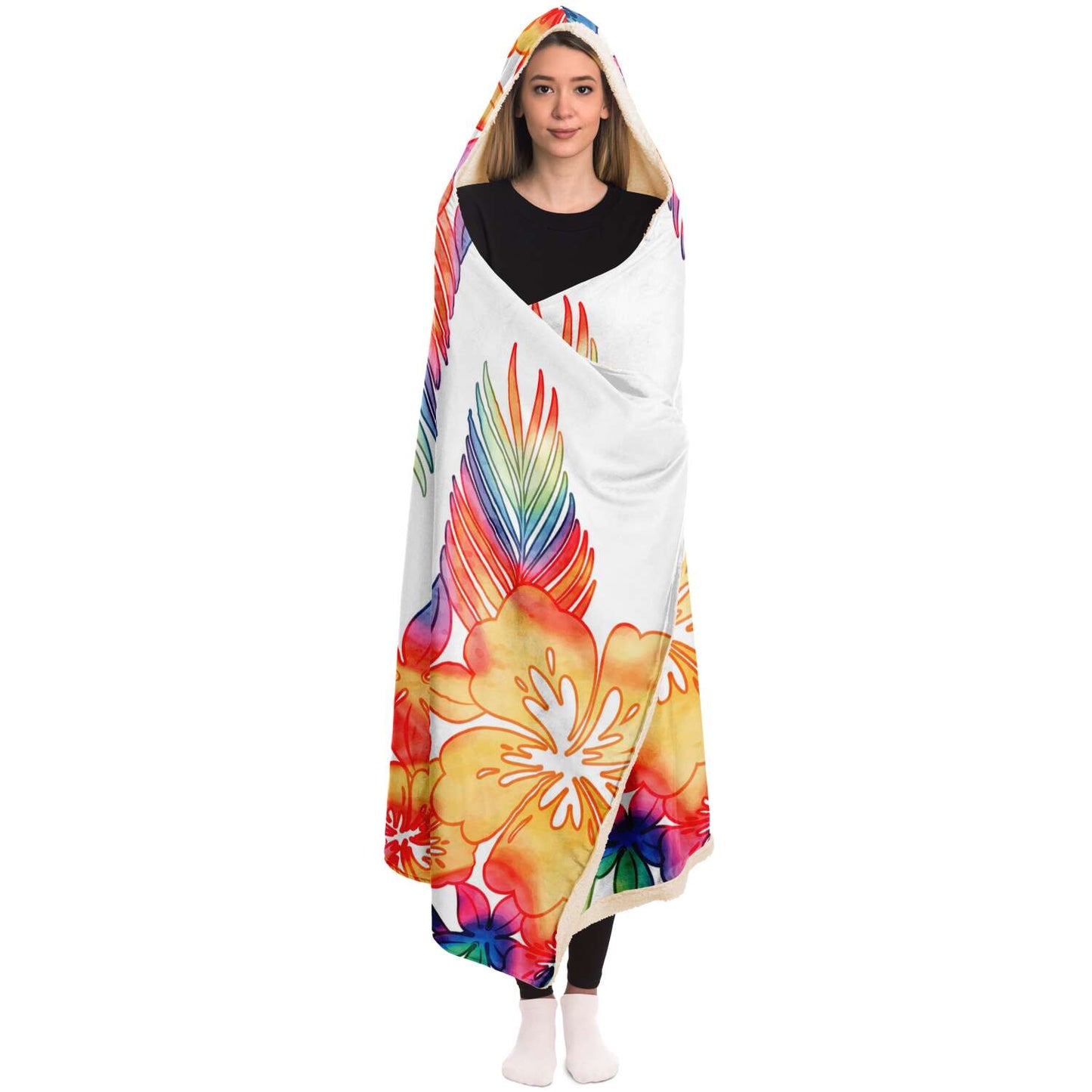 Guam Tropical Hibiscus Tie Dye Premium Sherpa Hooded Blanket
