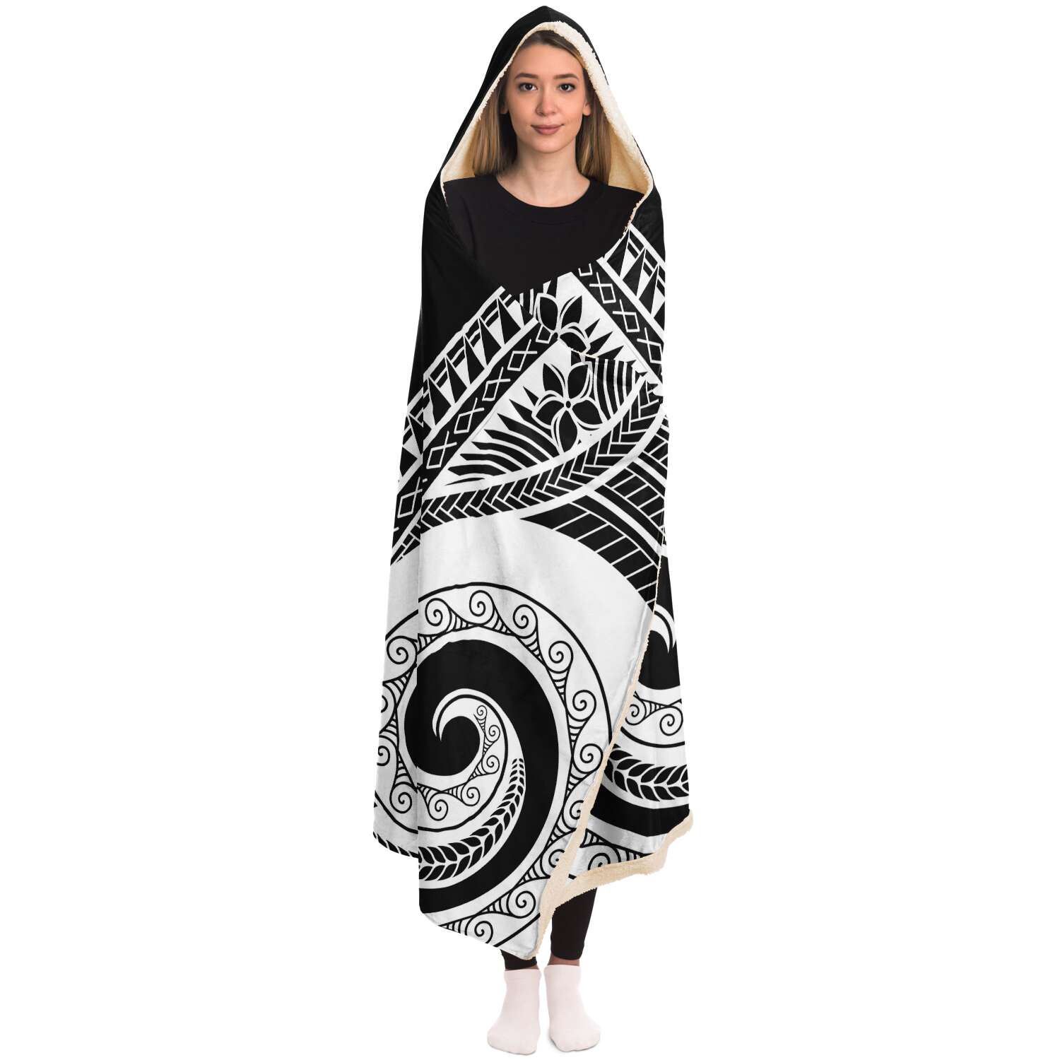 Guam Tribal Black Premium Sherpa Hooded Blanket