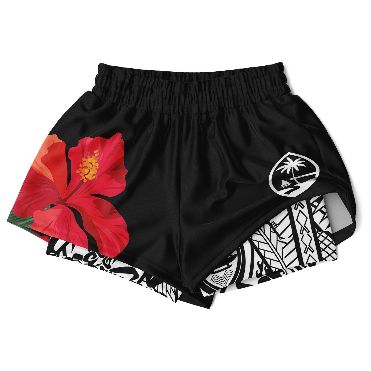 Guam Red Hibiscus Paradise Layer 2-in-1 Phone Pocket Active Shorts