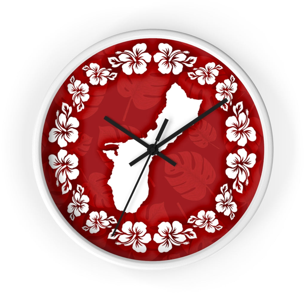 Guam Shape Red Hibiscus Wall Clock