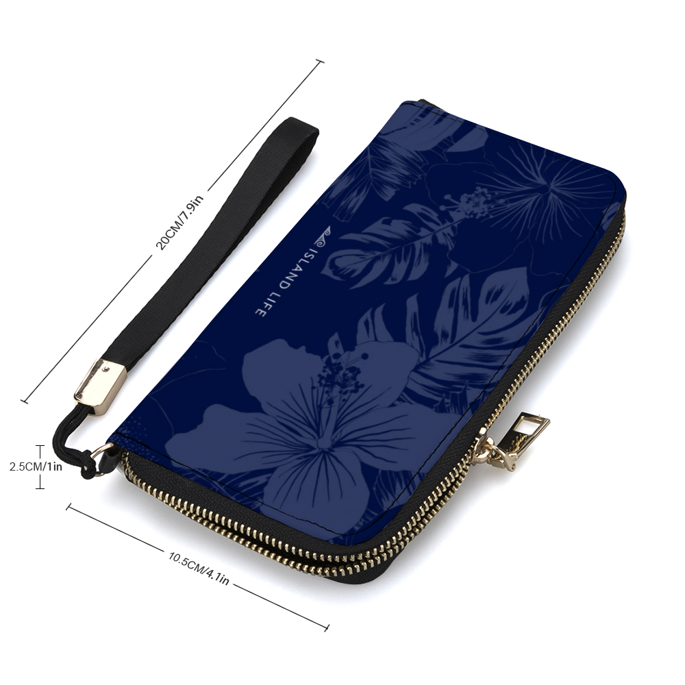 Guam Flag Blue Flowers Women’s Long Wallet Wristlet