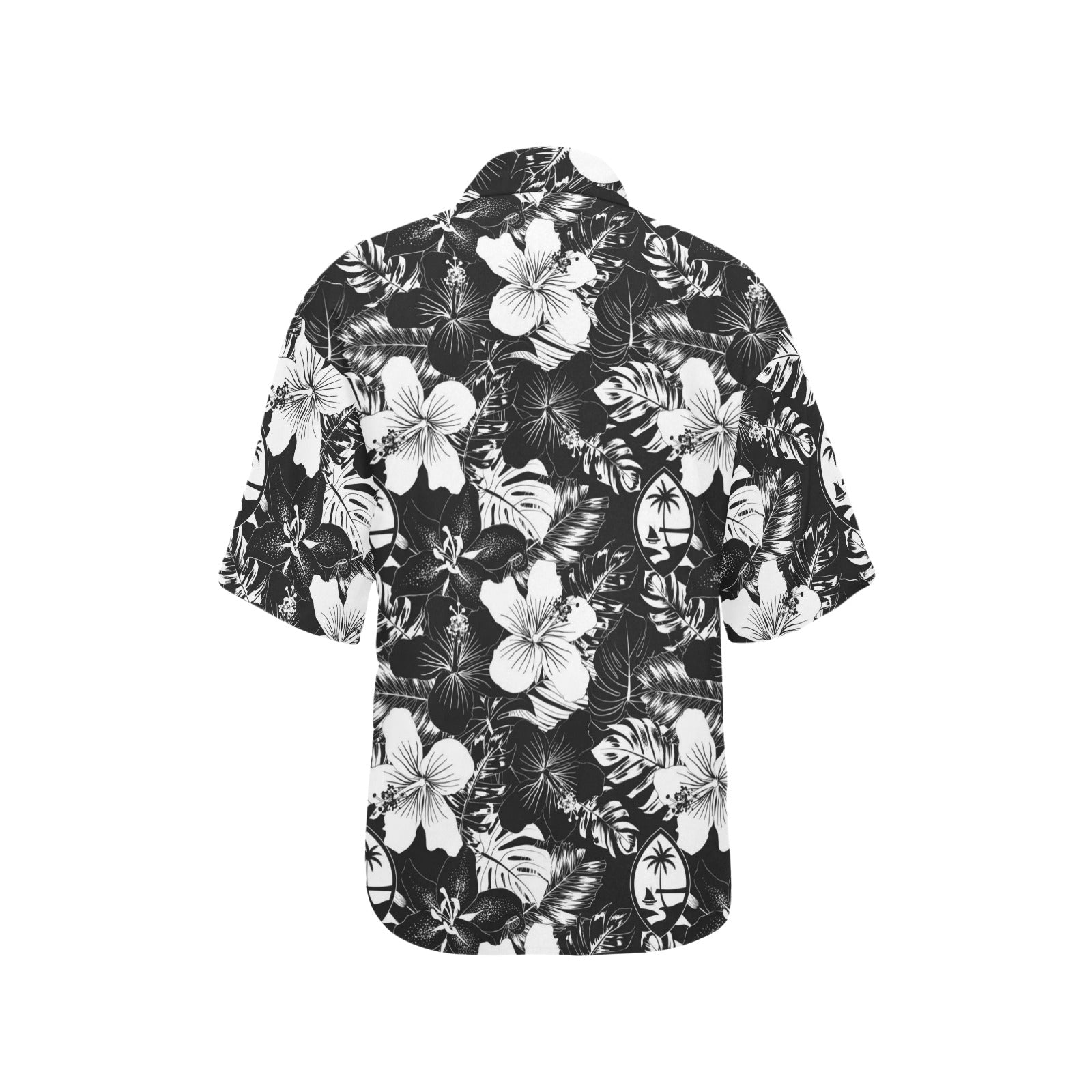 Guam Black Hibiscus Women's Button Down Hawaiian Shirt