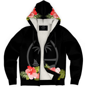Guam Pink Hibiscus Black Microfleece Hoodie Jacket