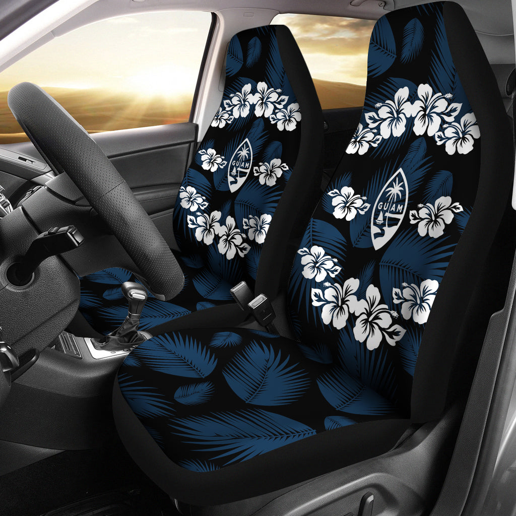 Guam Seal Navy Hibiscus Palm Leaves Car Seat Covers (Set of 2)