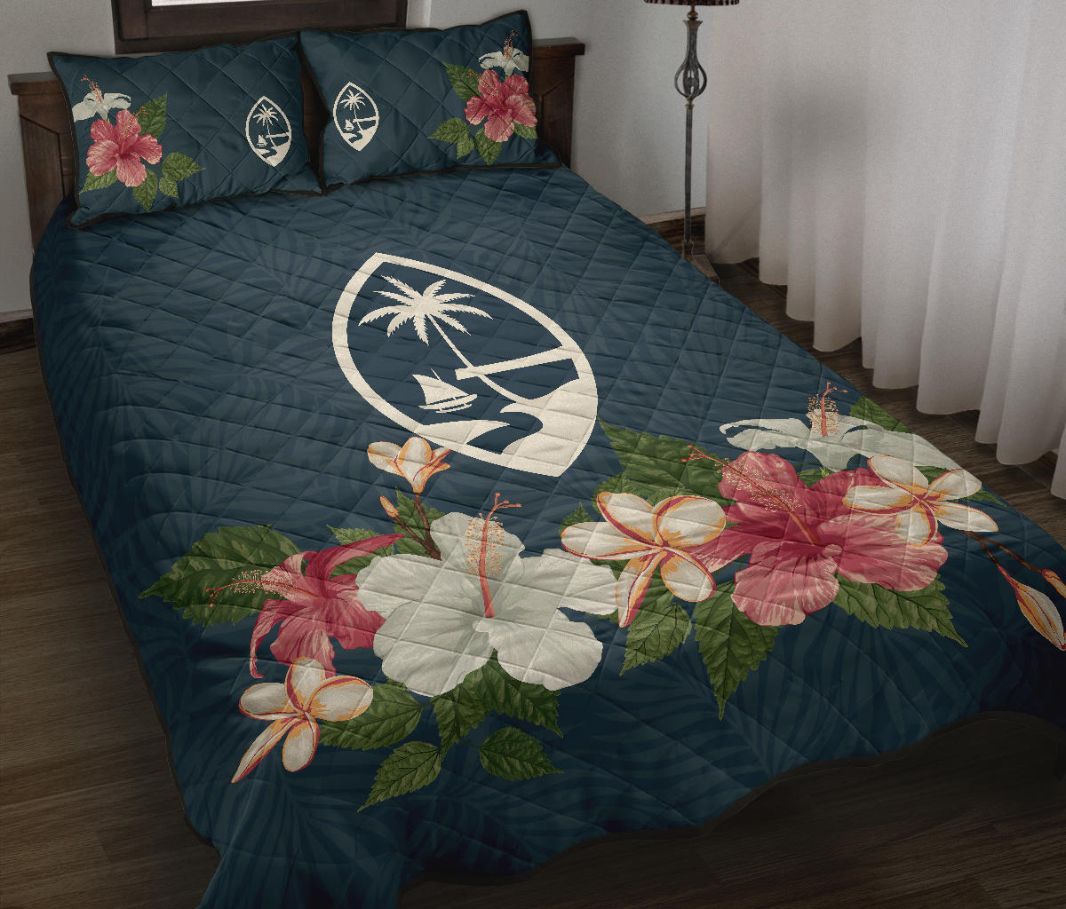 Guam Seal Vintage Hibiscus Quilt Bedding Set