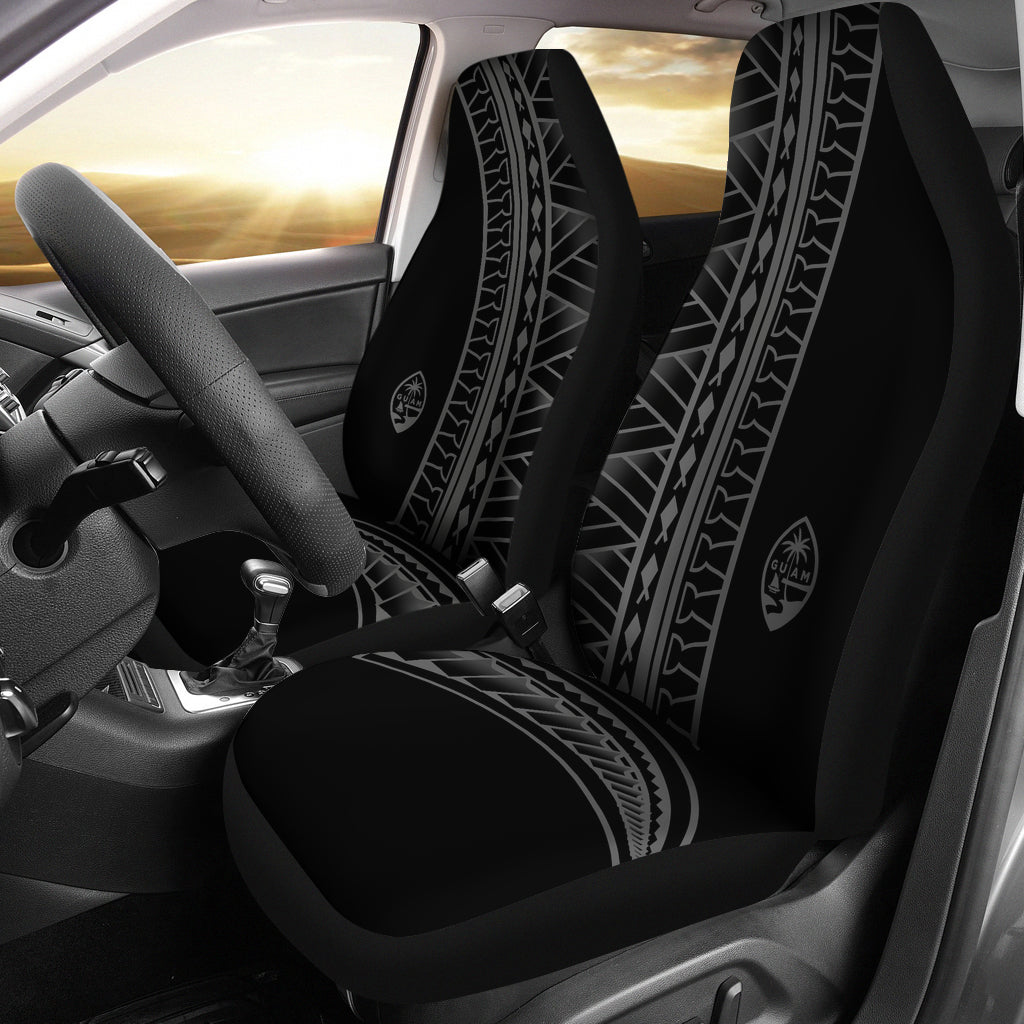 Guam Seal Gray Tribal Car Seat Covers (Set of 2)