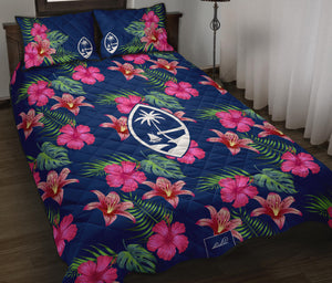Guam Hibiscus Island Blue Quilt Bedding Set