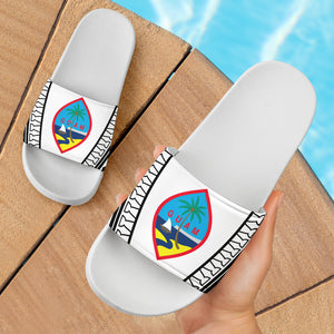 Guam Seal Tribal All White Slide Sandals