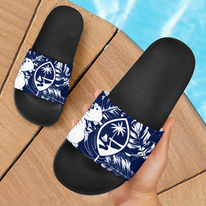 Guam Seal Island Flowers Navy Blue Slide Sandals