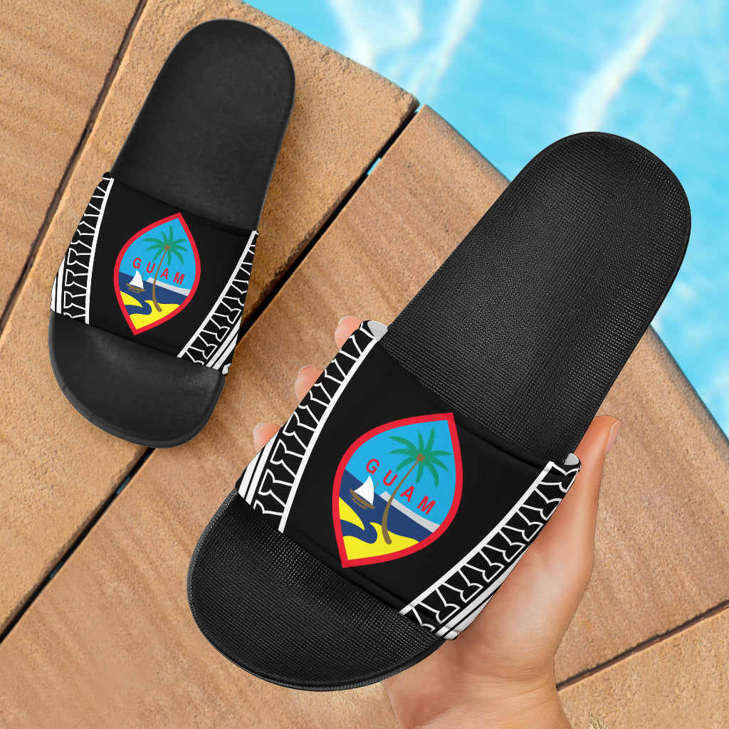 Guam Seal Tribal All Black Slide Sandals