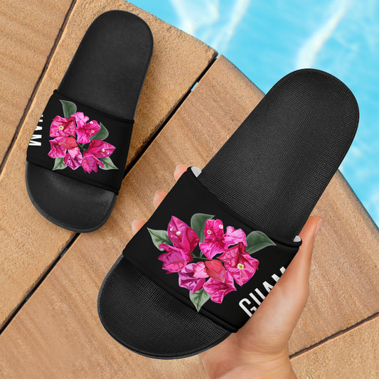 Guam Bougainvillea Black Slides Sandals