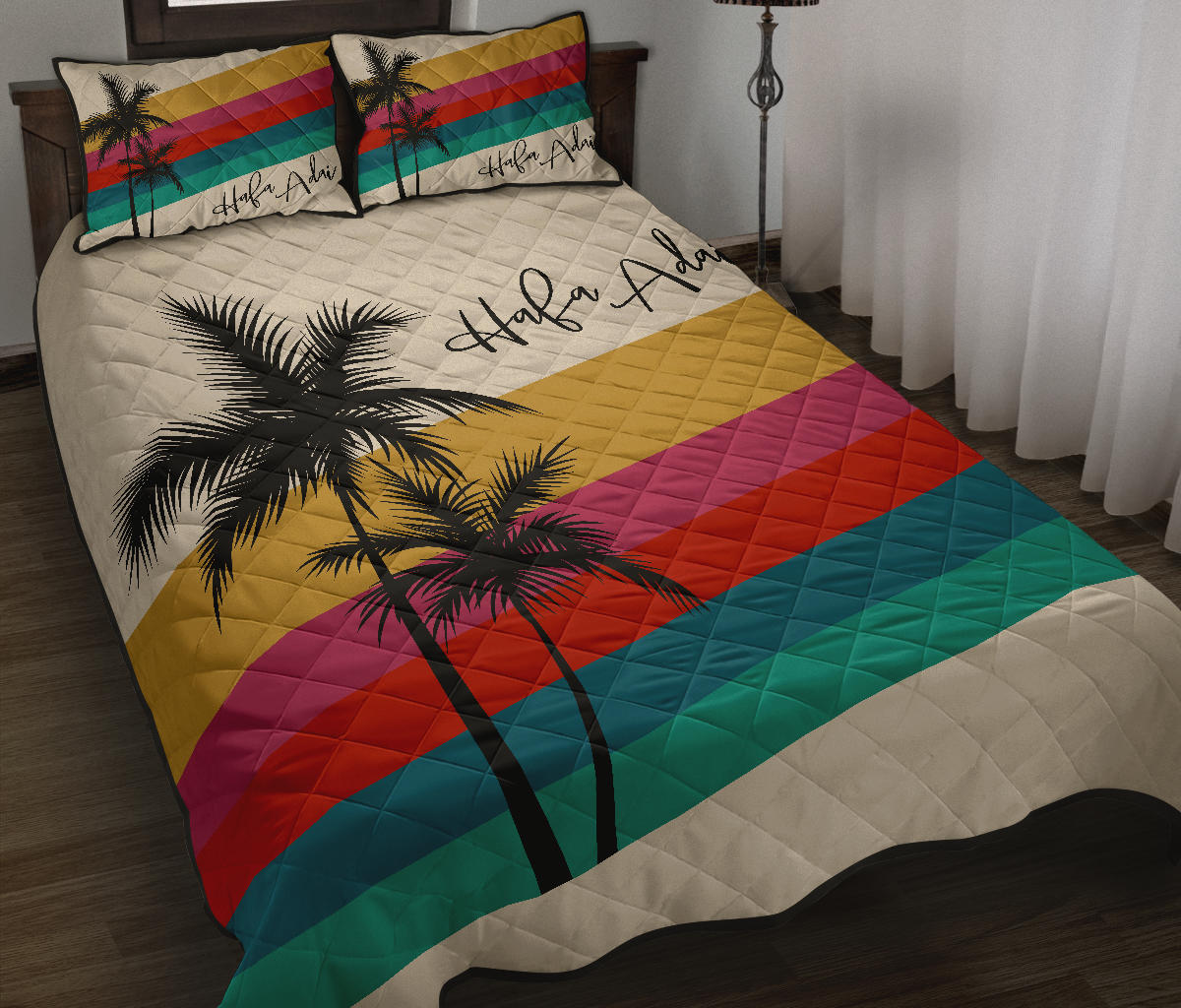 Hafa Adai Retro Rainbow Sunset Guam CNMI Quilt Bedding Set