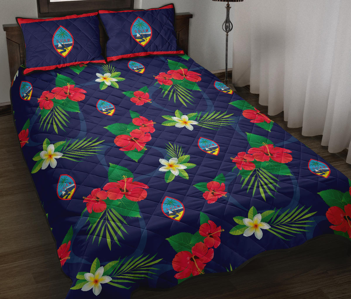 Guam Flag Flowers Quilt Bedding Set