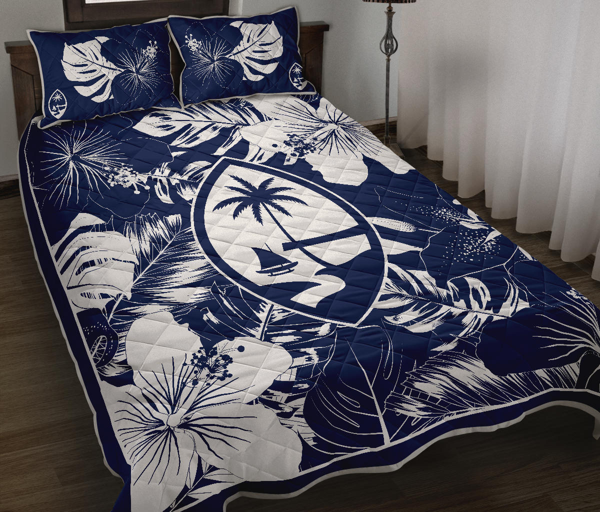 Guam Hibiscus Navy Blue Quilt Bedding Set