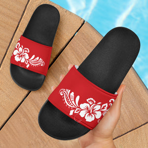 Hibiscus Floral Guam CNMI Red Slide Sandals