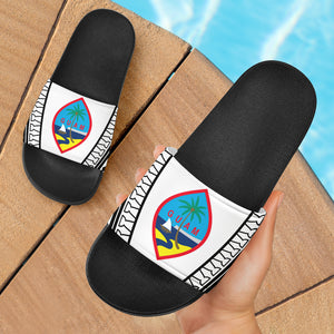 Guam Seal Tribal Black Slide Sandals