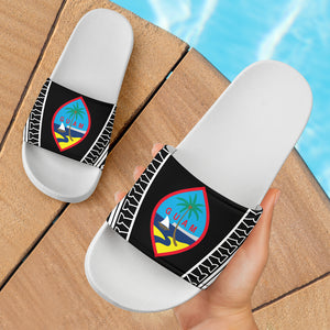 Guam Seal Tribal White Slide Sandals