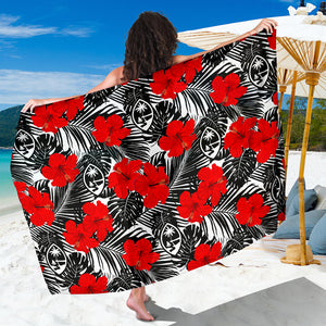 Guam Red Hibiscus Coconut Leaves Sarong
