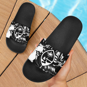 Guam Seal Island Flowers Black Slide Sandals
