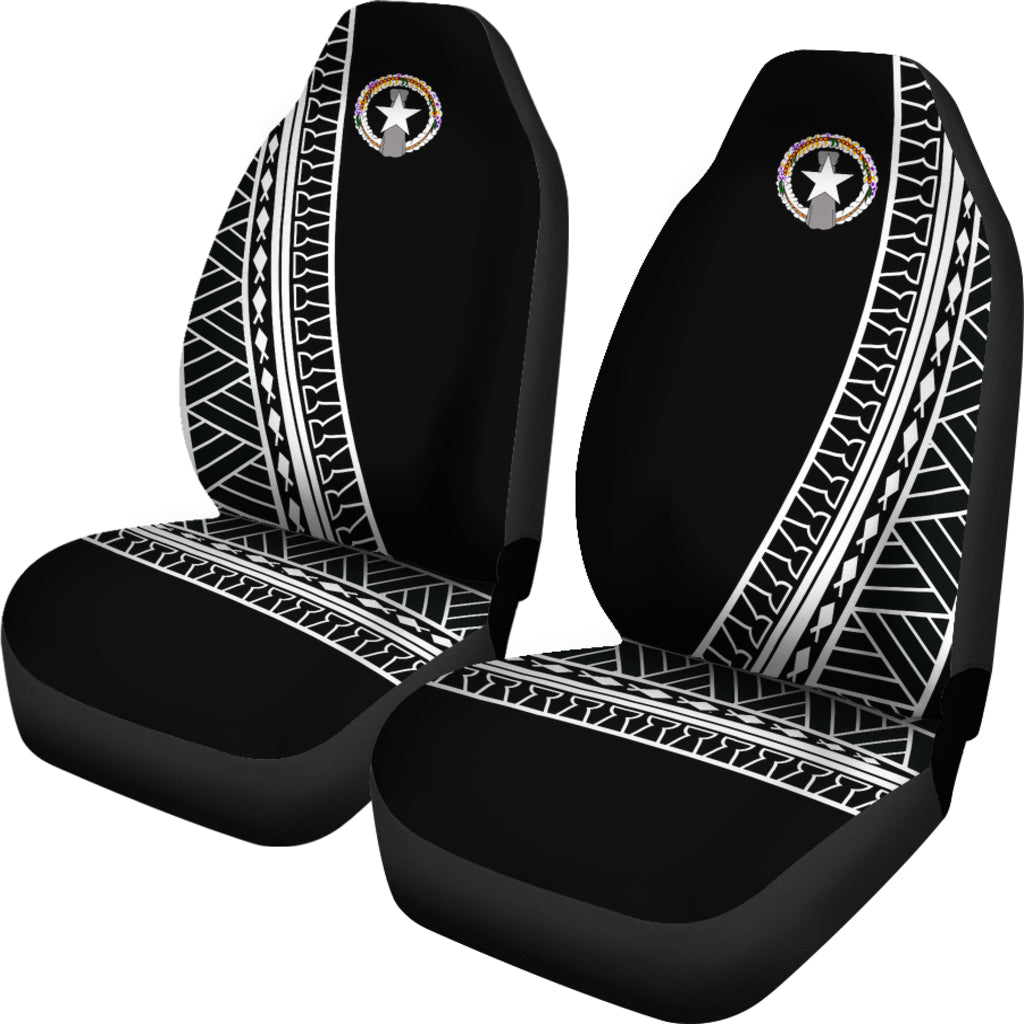 CNMI Saipan Tinian Rota Modern Tribal Black Car Seat Covers (Set of 2)
