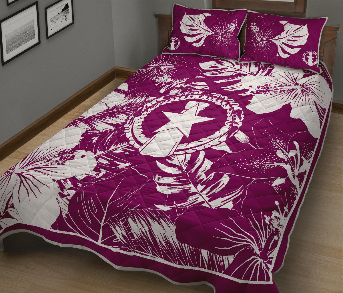 CNMI Saipan Tinian Rota Hibiscus Purple Quilt Bedding Set