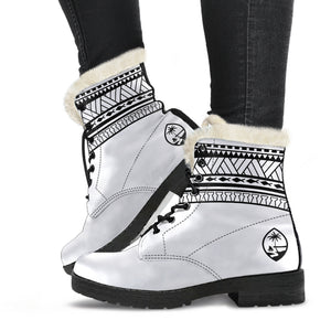Guam Seal Tribal White Faux Fur Leather Boots