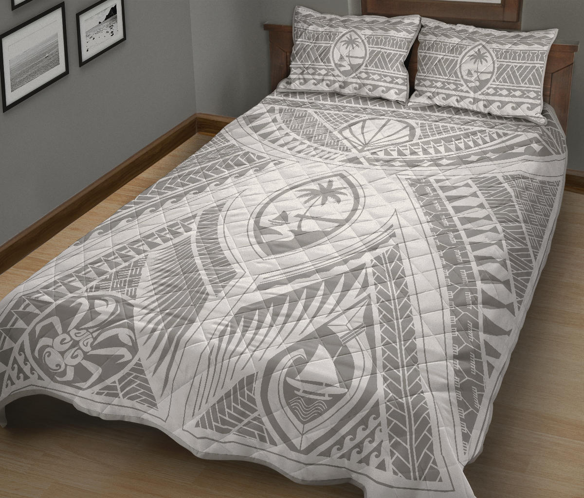 Guahan Modern Tribal Gray Quilt Bedding Set