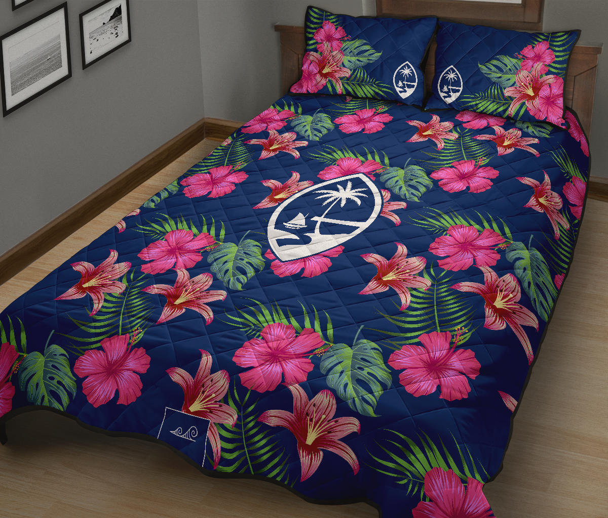 Guam Hibiscus Island Blue Quilt Bedding Set