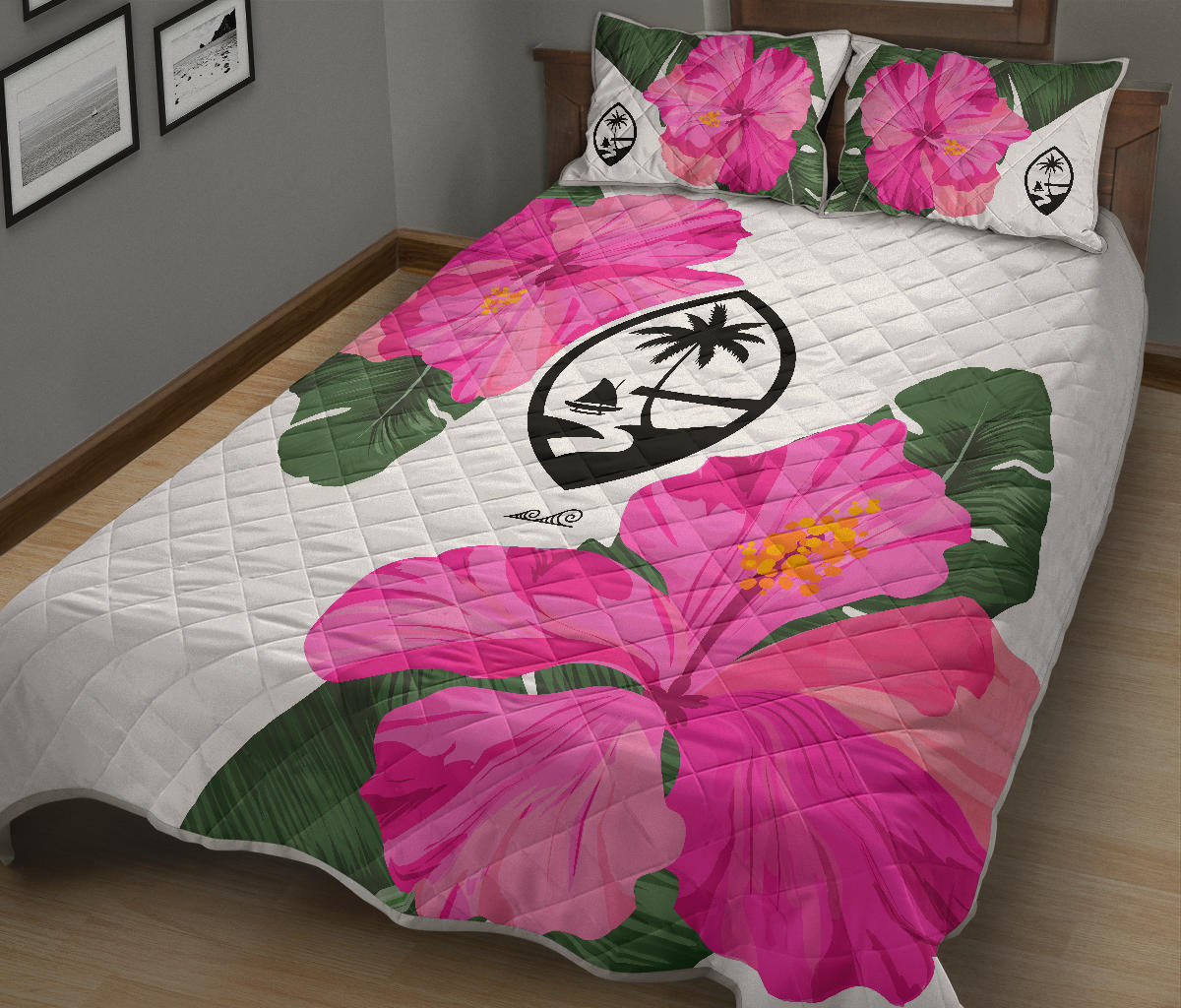 Guam Pink Hibiscus Paradise Quilt Set