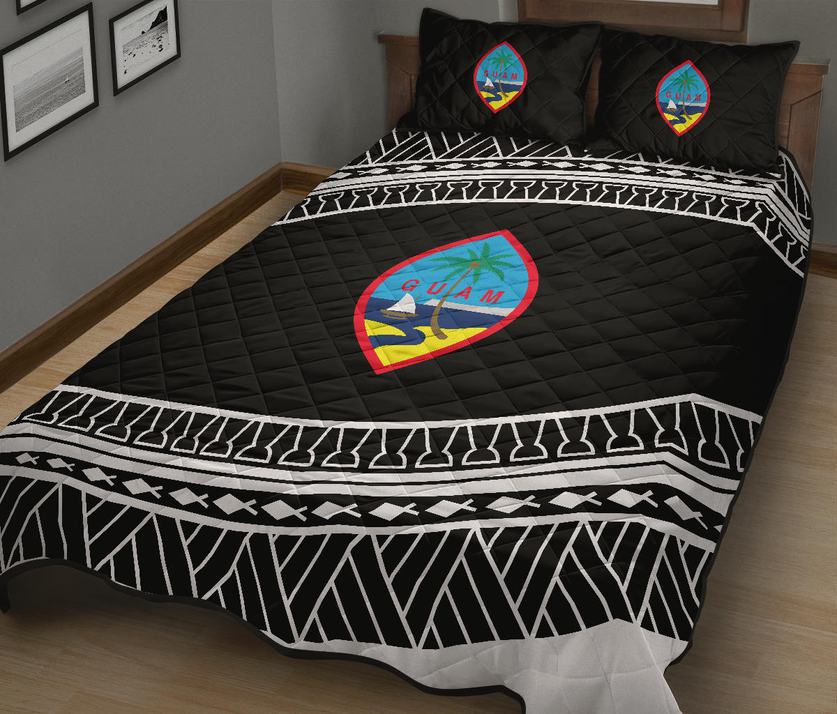 Guam Seal Tribal Black Quilt Bedding Set