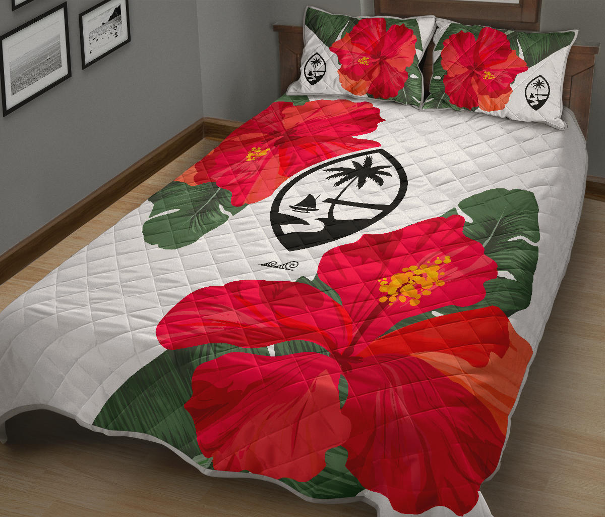 Guam Red Hibiscus Paradise Quilt Set