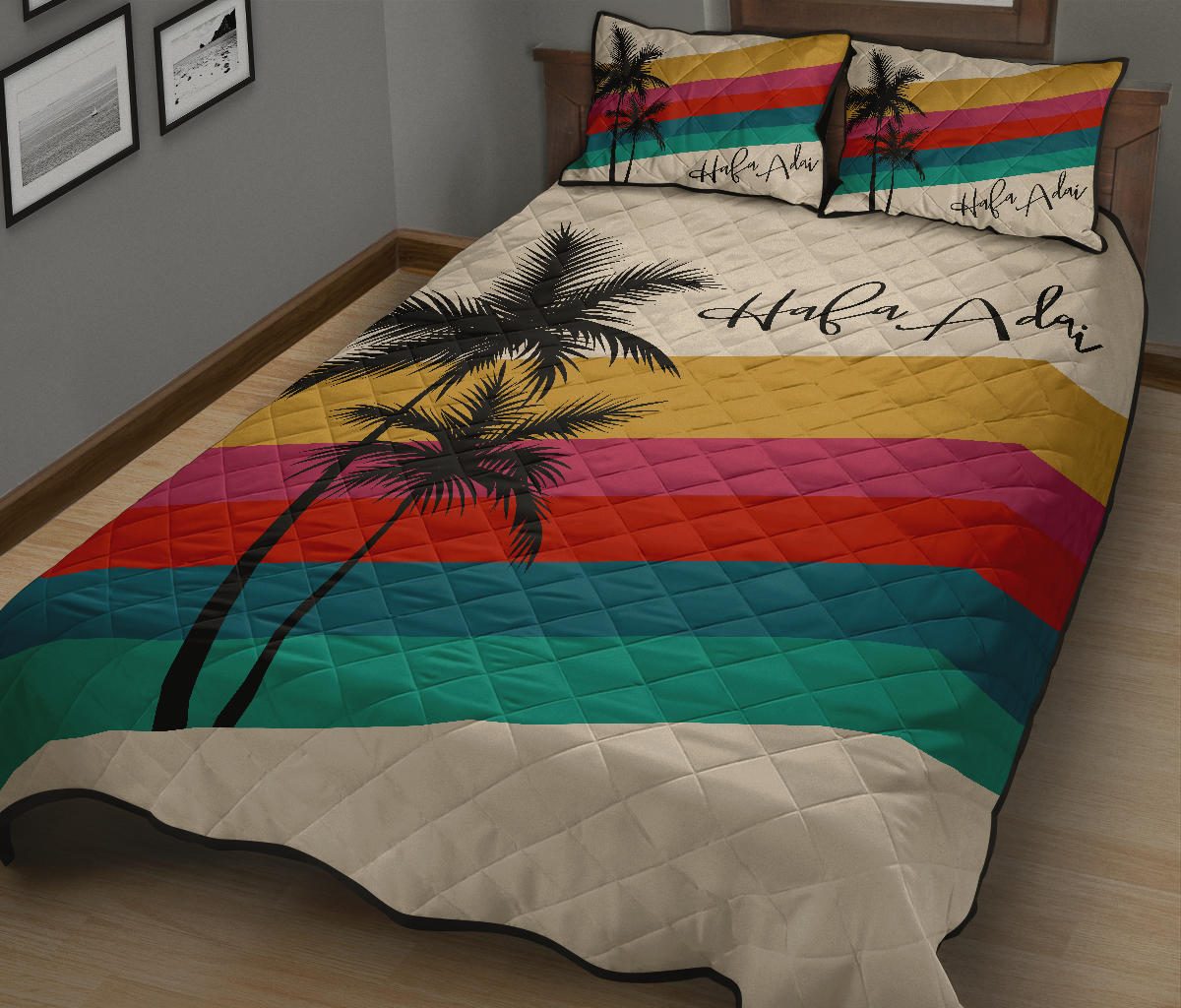 Hafa Adai Retro Rainbow Sunset Guam CNMI Quilt Bedding Set