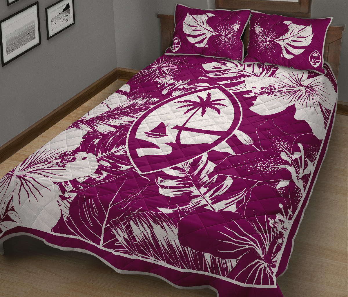 Guam Hibiscus Purple Quilt Bedding Set
