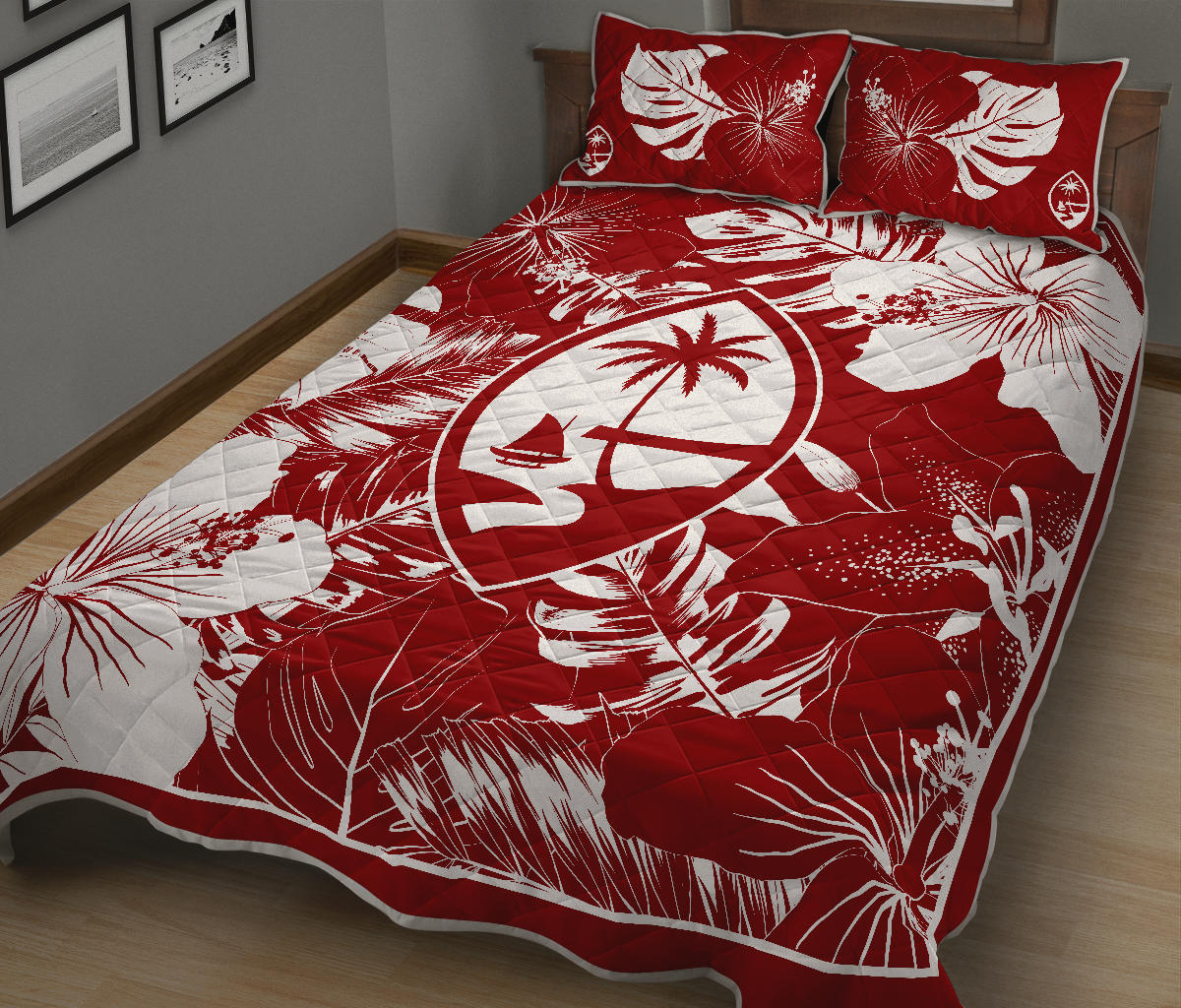 Guam Hibiscus Red Quilt Bedding Set