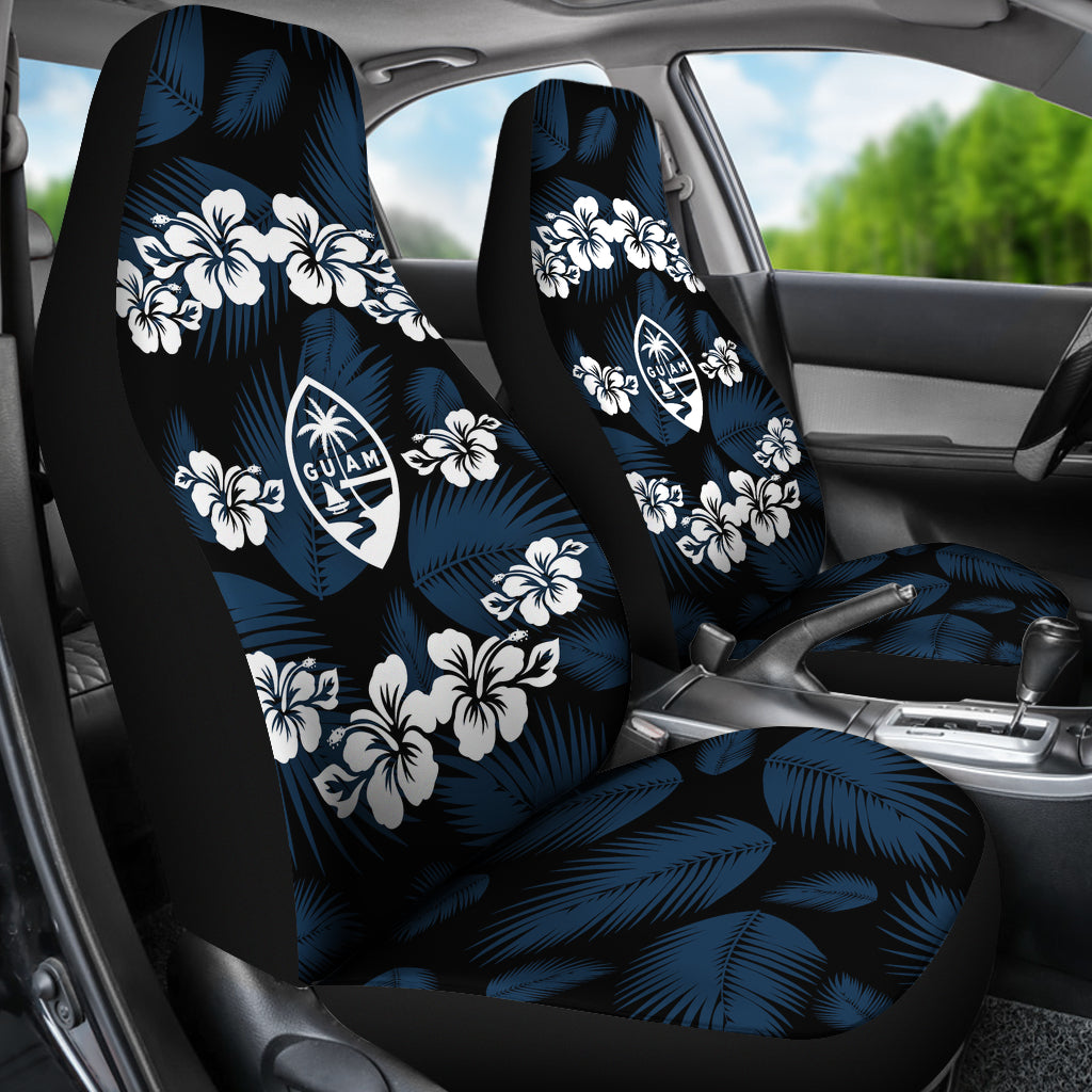 Guam Seal Navy Hibiscus Palm Leaves Car Seat Covers (Set of 2)