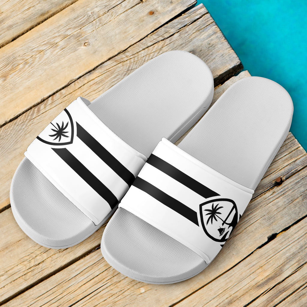 Guam Seal Striped White Slide Sandals