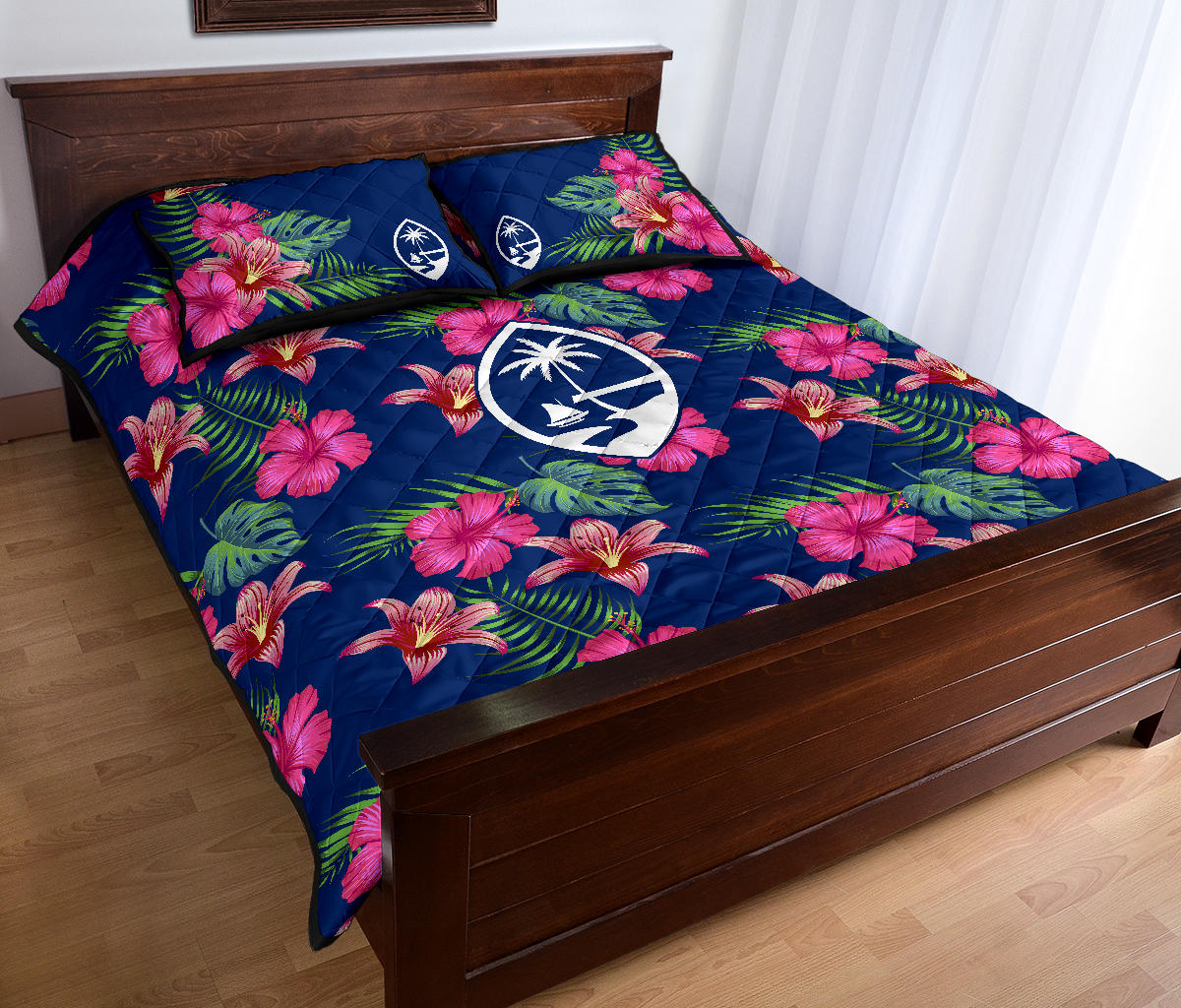 Guam Hibiscus Island Blue Quilt Bedding Set