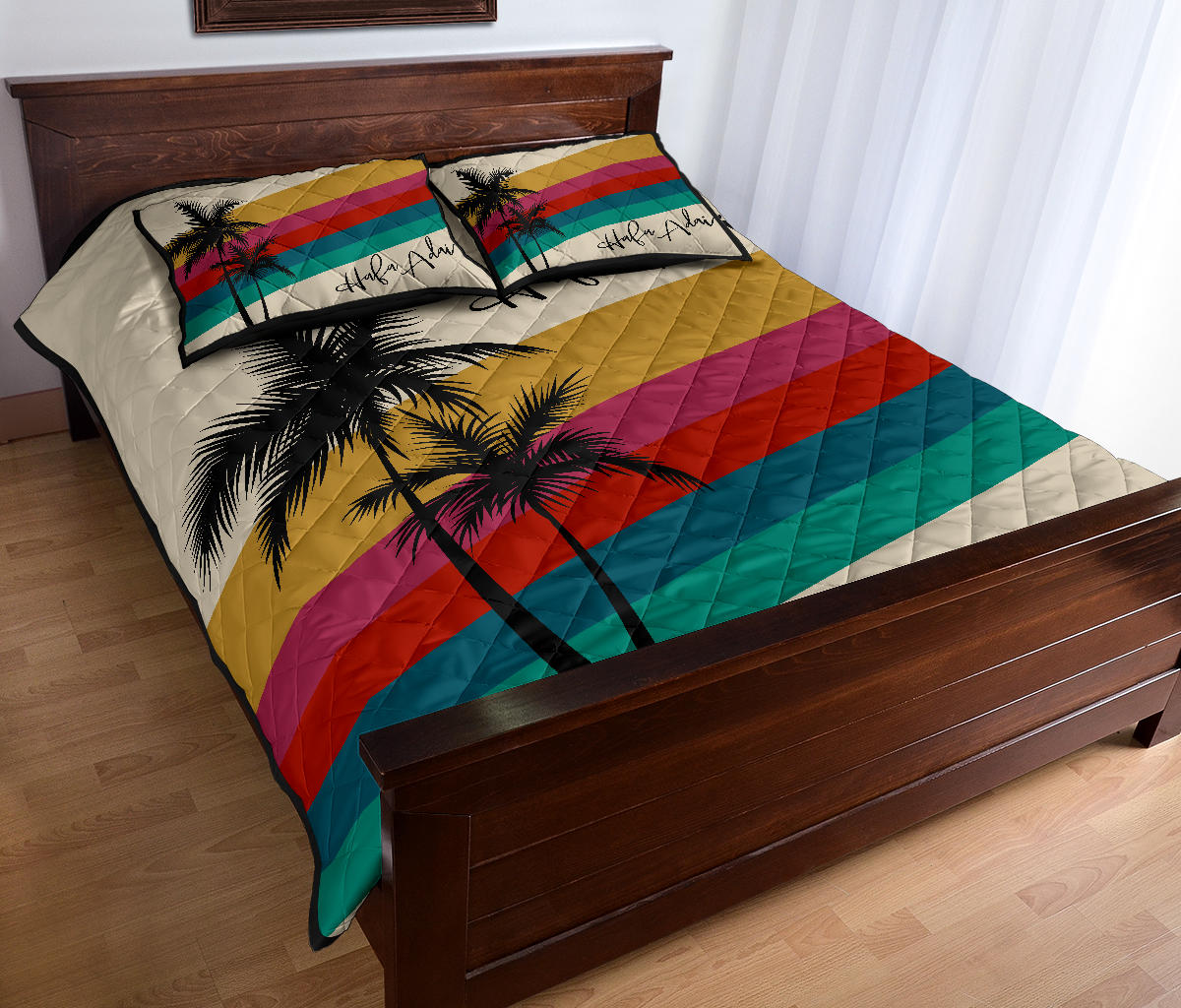 Hafa Adai Retro Rainbow Sunset Guam CNMI Quilt Bedding Set